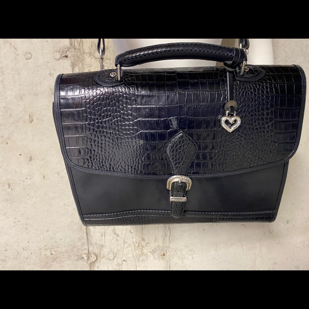 Brighton briefcase.  Black leather and croc embossed briefcase.
